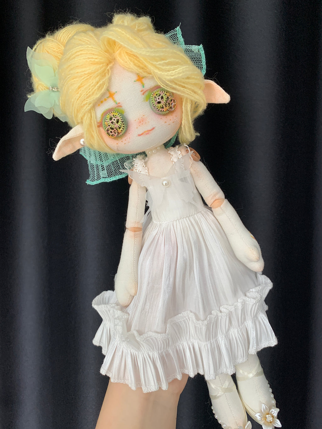 Pearl Lily OOAK handmade art doll side angle